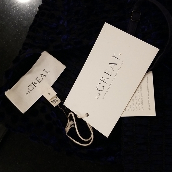 💕THE GREAT💕 The Merry Dress ~ Navy Blue Velvet Burnout Polka Dot Midi M NWT - Picture 14 of 16